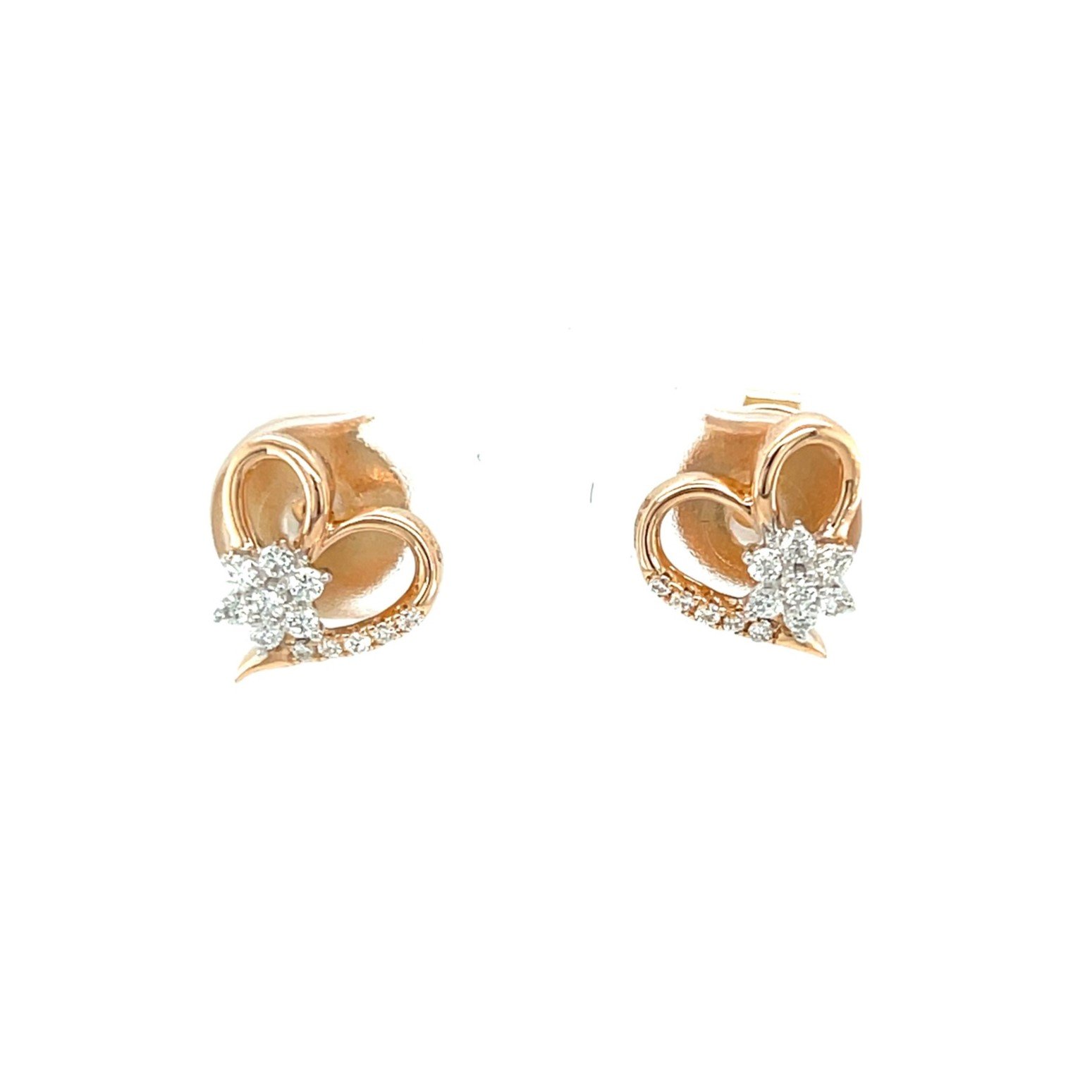 Heart-Shaped Diamond Stud Earrings with Flower Accent